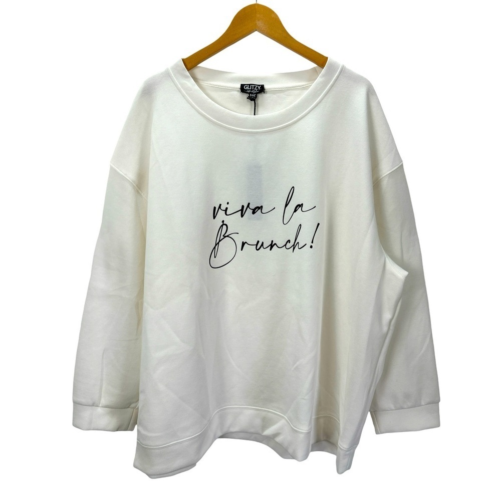 NWT Glitzy Girlz Lifestyle‎ Viva La Brunch Graphic Sweat Shirt White 6XL